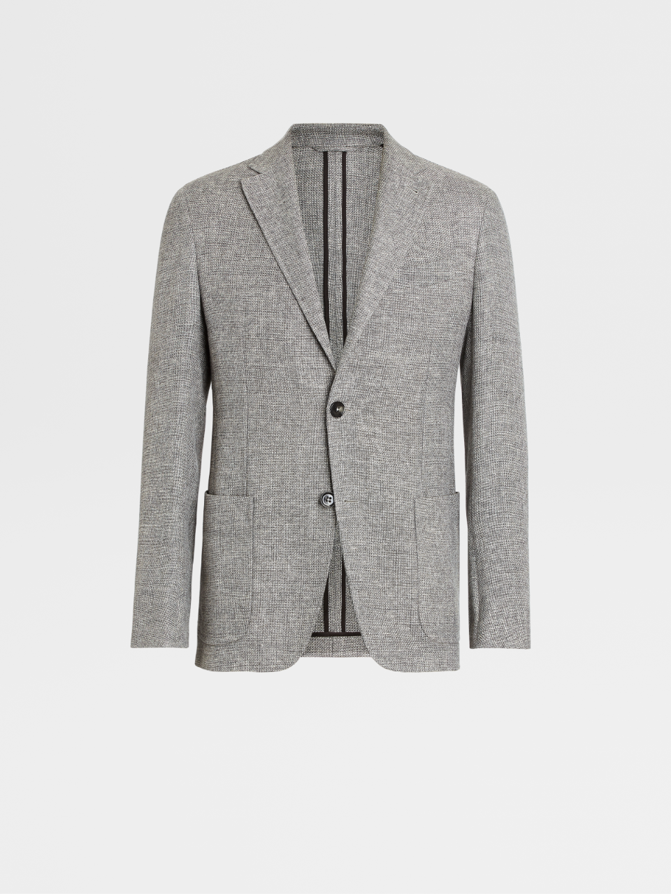 Light Grey Mélange Wool and Linen Shirt Jacket, Slim Fit